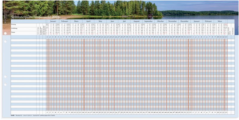 Väggkalender 2026 Semesterplan/Årsprojekt 5/fp
