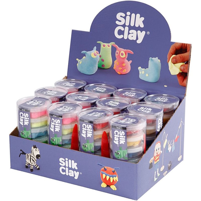 Lera Silk Clay sortering med 6 basfärger eller 6 neonfärger