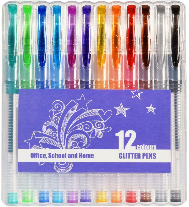 Glitterpennor gel 12-pack