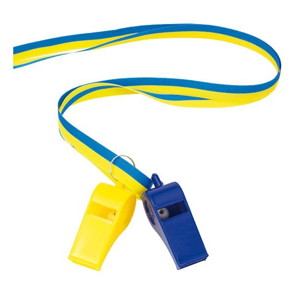 Visselpipa i band 2-pack blå/gul